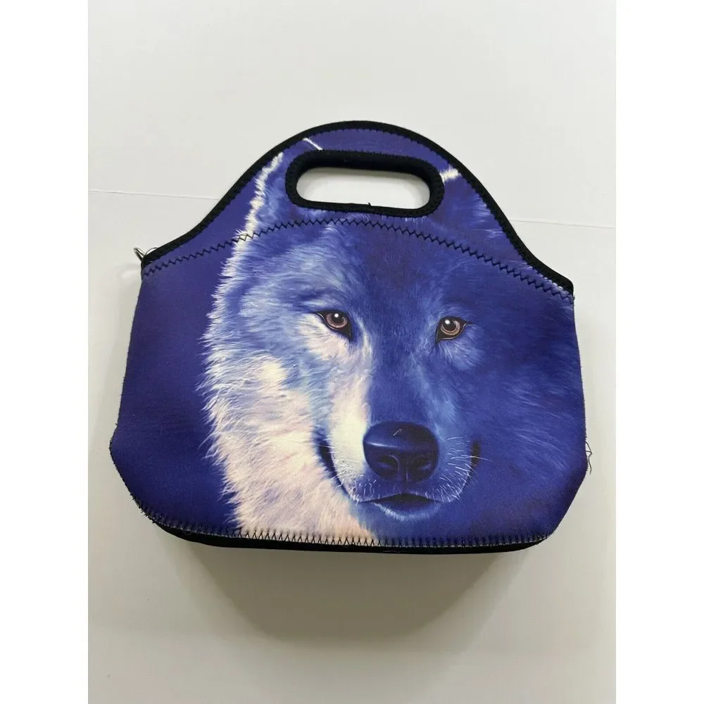 Wolf Neoprene Lunch Tote Lunch Bag iColor With Long Strap
